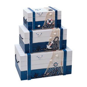 Mediterranean Style Wooden Storage <b>Box</b> Set Of Three Rectangular <b>Pine</b> Stackable For Living Room Neatening - Product Image 4