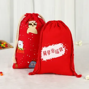 Reusable red packagingshoe custom cotton drawstring gift bag Christmas present draw string bags,Large size Santa Sacks gift bags