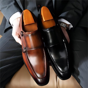 Zapatos italianos Brogue pintados a mano para hombre, mocasines informales con doble hebilla de <span class=keywords><strong>monje</strong></span>, zapatos de negocios de piel de vaca brillante - Product Image 6