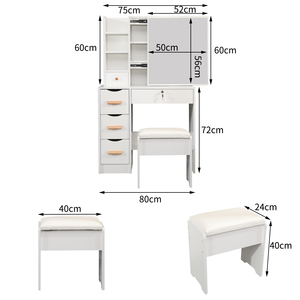 6 Laden 3 Lichte Mode Make-Up Make-Up Bureau Verlichte Spiegel Meisjes Kaptafel Set Met Zachte Kussens En 6 Compartimenten - Product Image 5