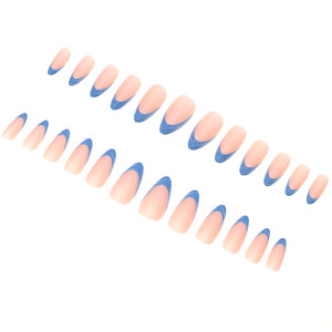 <span class=keywords><strong>Faux</strong></span> ongles classiques français longs en amande nude avec pointe bleue, personnalisables pour les professionnels, directement de l'usine - Product Image 5