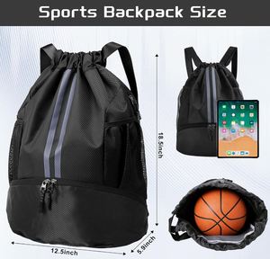 Sports <b>Drawstring</b> <b>Backpack</b> with Shoes Compartment, String Gym Bag with Wet Proof Pocket for Basketball, Soccer - Product Image 2