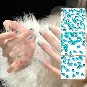 Wholesale 50pcs Flat Bottom Plastic Rhinestones 5cm Aurora Blue Nail Art Rhinestone