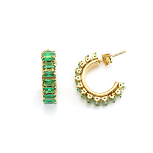 ZOGXIN Huggie Earrings 18K Gold Plated Geometric C Shape With Zircon For Women Party Jewelry Stainless Steel Ear <b>Post</b> - Product Image 5