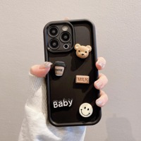 Casing HP Anti-Shock TPU Lembut Anti-Jatuh Beruang Kopi Lucu Kartun untuk iPhone 15 14 13 12 11 10 9 8 7 6 5 4 1 16 Pro Max
