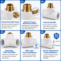 Raccords en laiton filetés PPR mâle-femelle en T pour plomberie, OEM ODM, raccords de tuyauterie d'eau PPR