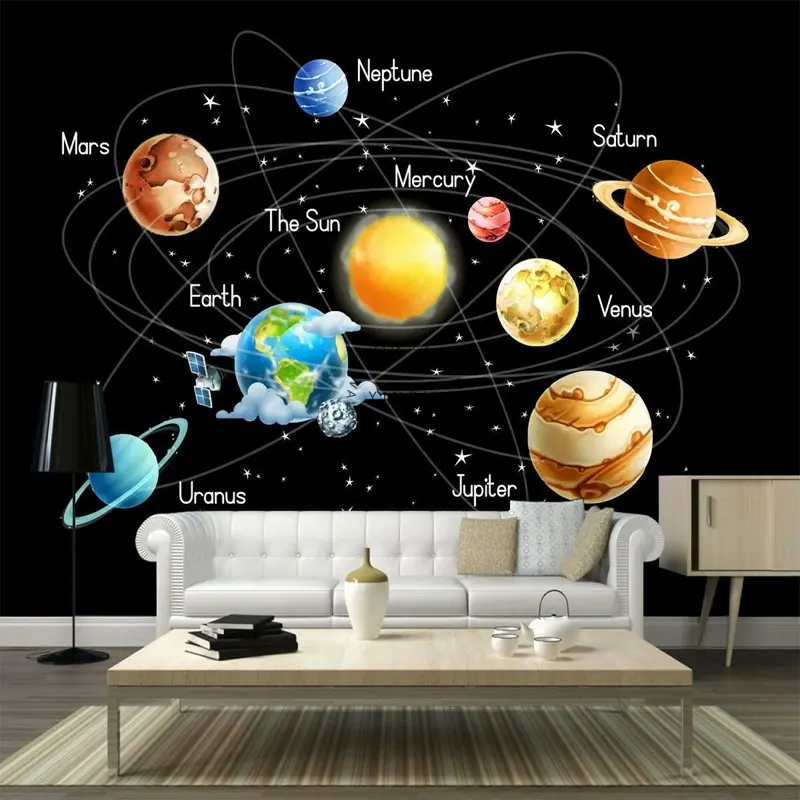 Papier peint de décoration murale coloré pour chambre d'enfant Space Planet Galaxy Baby Room