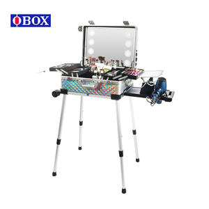 Valise de maquillage professionnelle OBOX avec miroir éclairé, cadre en aluminium, roulettes pivotantes, grande capacité, boîte de rangement de bureau - Product Image 3