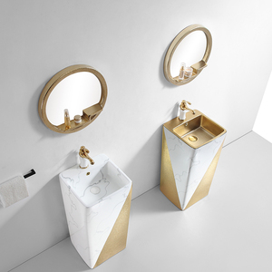 Yesson sang trọng vàng một mảnh bệ phòng tắm lưu vực thiết kế hiện đại bằng đá cẩm thạch gốm sàn gắn bồn rửa đứng một mình bệ - Product Image 2