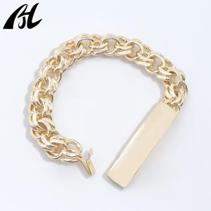 Pulseira corrente cubana banhada a ouro 14K personalizada estilo moderno com superfície lisa e capacidade de gravação feita de latão - Product Image 2