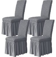 Housse de chaise en seersucker à volants avec jupe élastique, housse de table à manger universelle entièrement couvrante pour la maison et l'hôtel
