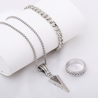 Ensemble de bijoux pour homme, pendentif flèche punk, collier, bracelet et bague en forme de flèche plaqué or, accessoires de mode hip hop