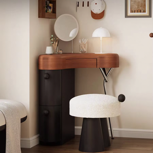 Tabouret de coiffeuse moderne en bois massif crème léger luxe haut de gamme pour chambre entrée banc de changement de chaussures de maquillage en laine d'agneau pour - Product Image 3