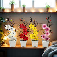 Plante Artificielle en Pot Clair, Fleur Artificielle Wintersweet Bonsai, Décoration pour la Maison et le Bureau