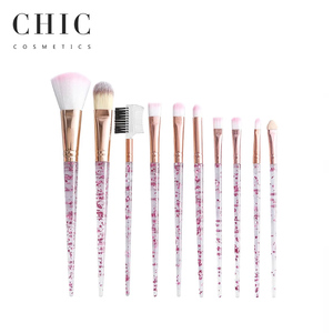 2024 bonne qualité ABS 10 pièces poignée transparente Bling maquillage pinceau ensemble femmes Mascara poudre beauté pinceaux correcteur pour le visage - Product Image 1