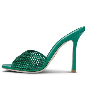 Sandalias de tacón de aguja con diamantes brillantes para mujer, talla grande 46, ajuste ancho, zapatos de vestir, mules de tacón alto fino, sandalias de fiesta con punta abierta - Product Image 1