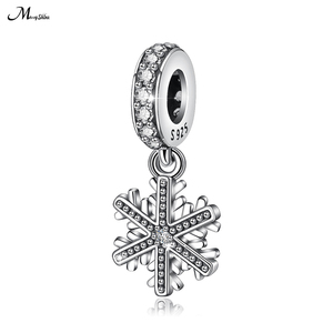 Plata de Ley 925 pulsera de encantos de plata copo de nieve pendientes colgante del encanto de la joyería de DIY - Product Image 1