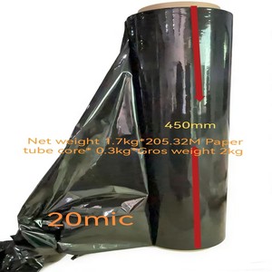 Pellicola Estensibile Nera 450MM 18-20 Pollici 80ga 90ga 100ga Morbida e Resistente allo Strappo 100% LLDPE per Imballaggi Sicuri e Stabili - Product Image 1