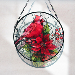 Decoración de Pared de Vitral Art Deco Personalizado con Cardenal, Regalo de Navidad, Decoración de Cristal y Atrapasueños, Atrapasol con Diseño de Pájaro - Product Image 1