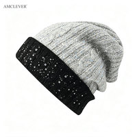 AMCLEVER 2026 Bonnets amples en acrylique et polyester, style coréen, chauds pour l'hiver, tricotés, personnalisables, vente en gros, logo personnalisé, OEM