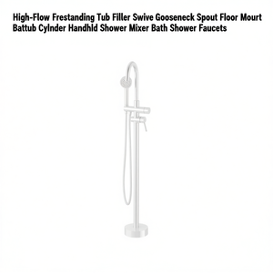 Grifo de Bañera Independiente con Montaje en Suelo, Caño Flexible, Mezclador de Ducha Manual, Diseño Minimalista Cromado - Product Image 1