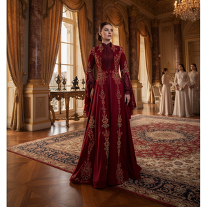 Robe de soirée élégante vintage pour femme en satin de soie 100% écologique, respirante, infroissable, avec broderie complexe - Product Image 3