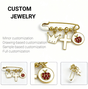 ジュエリーステンレススチールパーソナライズエナメルクラウンクロスアップルコインペンダント女性と赤ちゃんの安全ピン - Product Image 1