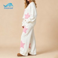 Ensemble de survêtement décontracté deux pièces pour femme, sweat-shirt oversize à col rond avec patch étoile et pantalon de survêtement large