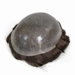 Injeção Super Pele Fina PU Cabelo Prótese 8x10 Homens Indiano Cabelo Humano Peça Toupee