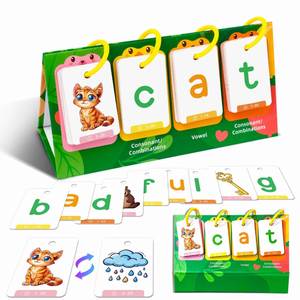 ของเล่นเสริมการเรียนรู้การสะกดคำแบบ CVC Phonics สำหรับเด็กอนุบาล บัตรคำศัพท์เสียงสั้นแบบพลิกได้ - Product Image 6
