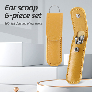 6 Piece 6in1 Stainless Steel Reusable <b>Ear</b> Scoop Set Portable <b>Ear</b> Wax Removal Kit Leather Case Keychain Tool for Adults Children - Product Image 1