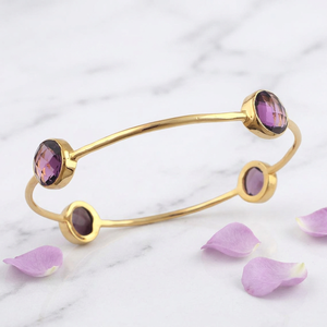 10 MM Round Stone Purple Amethyst Quartz Handmade Jewelry <b>Bangle</b> Brass 18k Gold Plated Classic Unisex Jewelry for Everyday Wear - Product Image 6