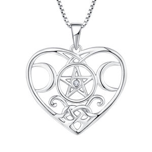 Collar con colgante <span class=keywords><strong>de</strong></span> corazón <span class=keywords><strong>de</strong></span> Pentáculo <span class=keywords><strong>de</strong></span> diosa <span class=keywords><strong>de</strong></span> Luna Triple <span class=keywords><strong>de</strong></span> plata <span class=keywords><strong>de</strong></span> ley 925, símbolo Wiccan <span class=keywords><strong>de</strong></span> protección y joyería <span class=keywords><strong>de</strong></span> empoderamiento - Product Image 1