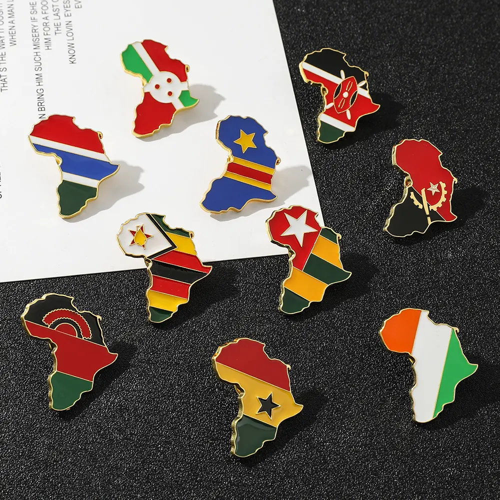 Mapa-múndi de lapela pin africano mapa criativo pinos, personalidade criativa, metal, broche de esmalte duro