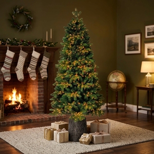 Árbol de Navidad Artificial Mixto de PE y PVC con Base de Madera y Luces LED Preinstaladas para Decoración Navideña en Interiores del Hogar - Product Image 1
