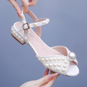 Sandales compensées de luxe pour <span class=keywords><strong>femme</strong></span>, blanches, style mariée, à talon ultra haut, bout ouvert, talon carré, design sexy - Product Image 3