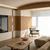 Meuble mural de salon italien moderne, meuble TV, système de rangement modulaire de luxe, éclairage LED, panneau personnalisé en bois écologique