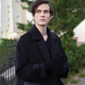 RY Lacivert & Gri Düz %100 Kaşmir Süper Sıcak Bilek Boyu Parmaksız Erkek Kış Eldivenleri Özel Logo ve İğne Tespit Özelliğiyle - Product Image 5