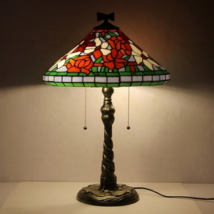LongHuiJing European 16 Inch for LED Table Lamp Colorful Floral Pattern Stained Glass Cone Shade Twisted Fly Mosaic Base - Product Image 1
