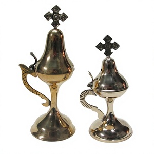 Brûleur d'encens en laiton poli 100% avec croix sur le dessus, lot de 2, écologique, pour décoration d'église chrétienne, fournitures de Jérusalem - Product Image 1