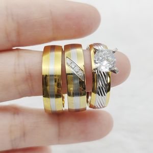 <span class=keywords><strong>Marito</strong></span> misto <span class=keywords><strong>e</strong></span> <span class=keywords><strong>moglie</strong></span> gioielli d'oro 3 pezzi coppie nuziali anello di fidanzamento promessa titanio moda anelli da dito - Product Image 5