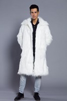 Nouveau manteau long en fausse fourrure noire pour homme, vêtement d'extérieur chaud pour l'hiver avec col en fourrure style lapin