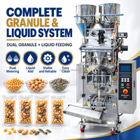 Machine d'emballage DEEPACK pour recettes de pop-corn avec alimentation en granulés et liquides pour essais d'emballage sous film d'ingrédients combinés