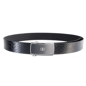 Cinturones de cocodrilo con hebilla automática de aleación de Zinc de alta gama, negros, con logotipo personalizado, venta al por mayor, para hombres - Product Image 1
