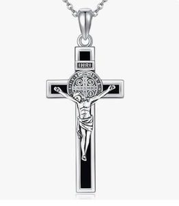 Bijoux religieux, <span class=keywords><strong>collier</strong></span> avec pendentif croix en <span class=keywords><strong>argent</strong></span> sterling 925, médailles de saint Benoît pour hommes - Product Image 1