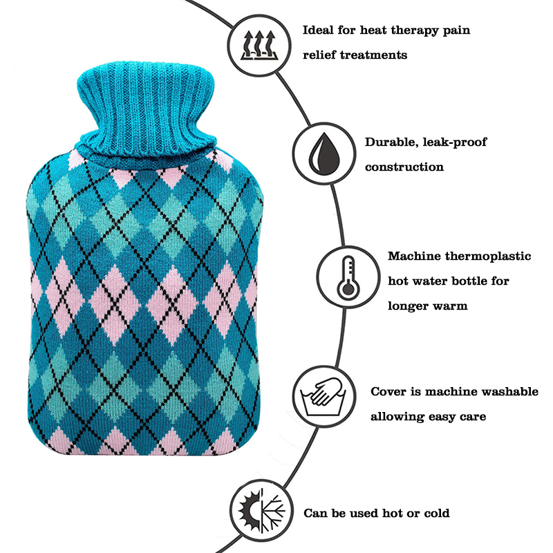 china manufacture hot water bag cheap hand warmer rubber hot water bottle knit cover
