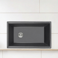 Évier de cuisine moderne personnalisable en granit composite noir mat à encastrer, facile à nettoyer, à cuve unique