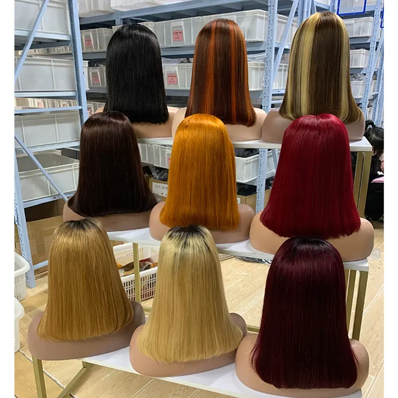 Großhandel doppelt eingezogene gerade Bob-Perücke rohe virgin kutikula ausgerichtetes 100 % menschliches Haar 13 x 4 HD vollspitzen-frontal-Perücken für schwarze Frauen