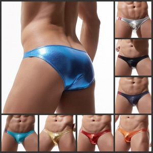 CELINNE <b>Men's</b> Briefs Low Waist Glossy PU Fabric Stretch Skin Friendly sexy <b>Thong</b> Underwear for <b>Men</b> - Product Image 2