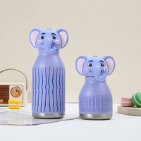 Bouteille d'eau isotherme portable en acier inoxydable avec tête d'animal 3D, mignonne et anti-fuite, avec couvercle et paille pour enfants et filles